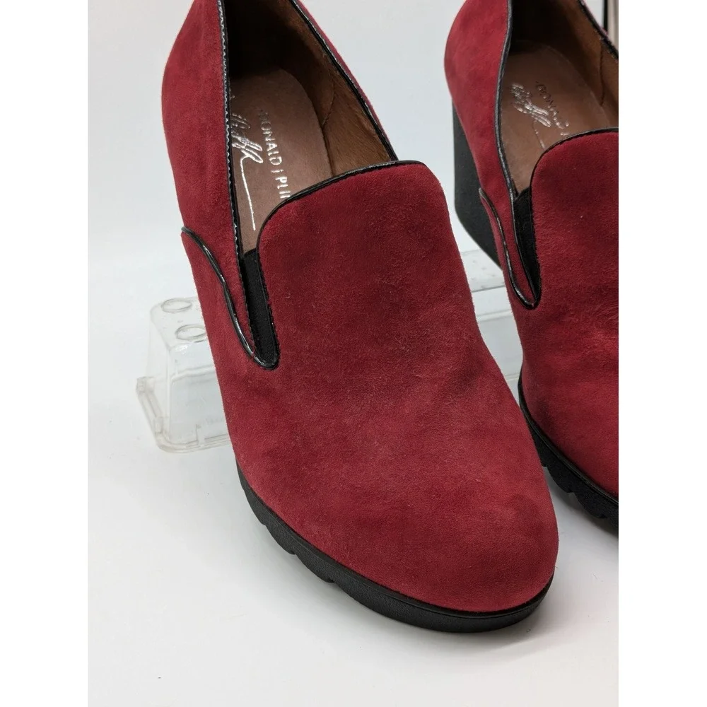 Donald J Pliner Melia Womens 9.5 M Red Suede Wedge Loafers Slip On Heels